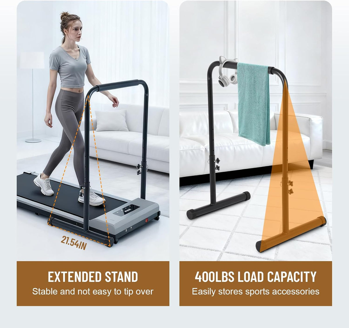 FAHKNS Handle Bar for Walking Pad Only, 31"-39.4" Height Adjustable Treadmill Handlebar, Stabilized Steel Handle Bar for Walking Pad with Phone/Tablet Holder, Non-Slip Rubber Walking Pad Handrail